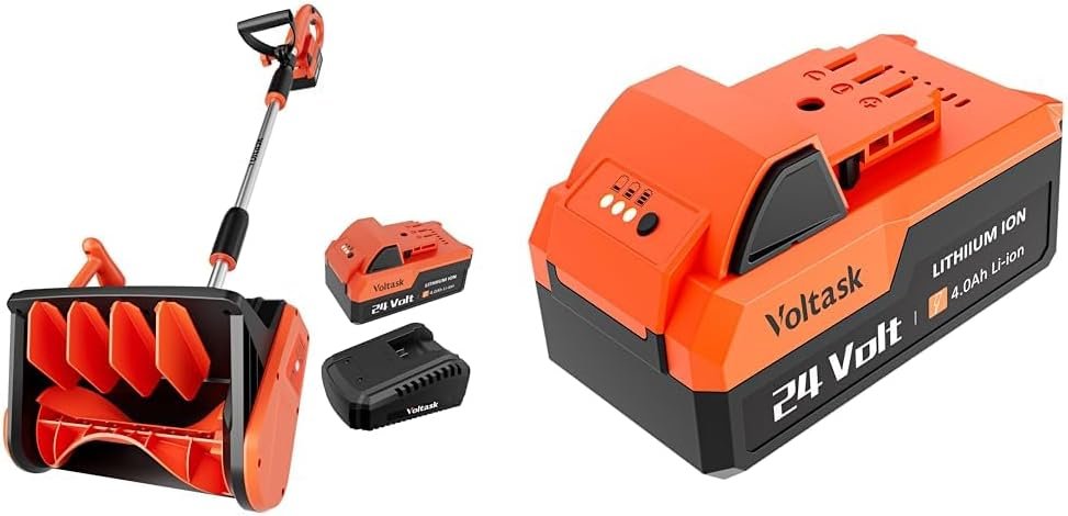 VOLTASK 24V 13-Inch Cordless Snow Shovel Bundle with Extra 4Ah Lithium