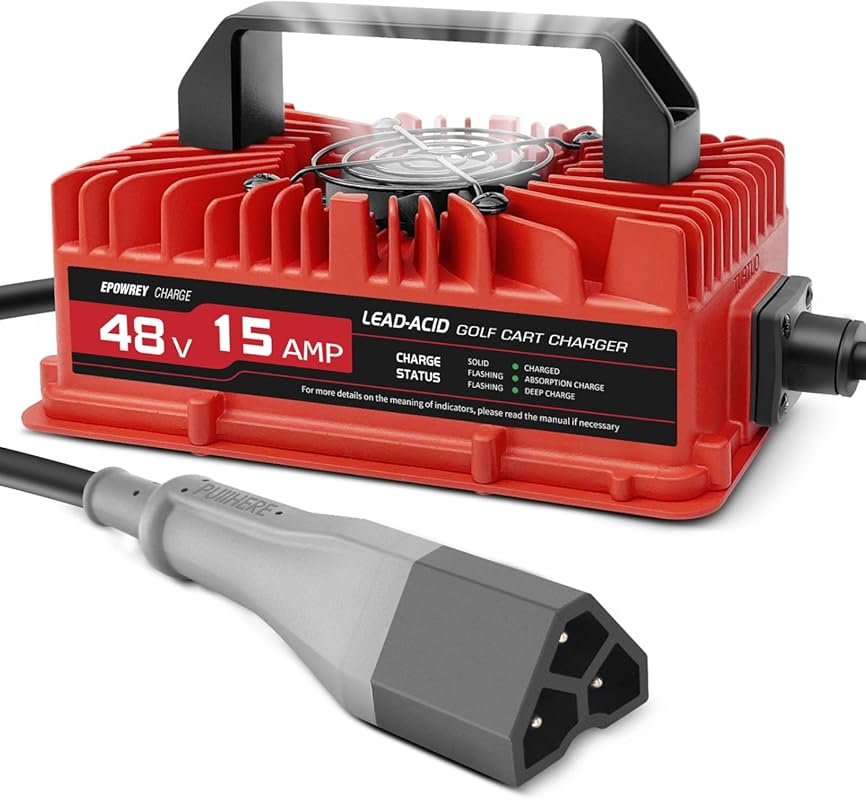 EPOWREY 15A Golf Cart Charger for 48V EZGO RXV and TXT with 3-Pin Tria