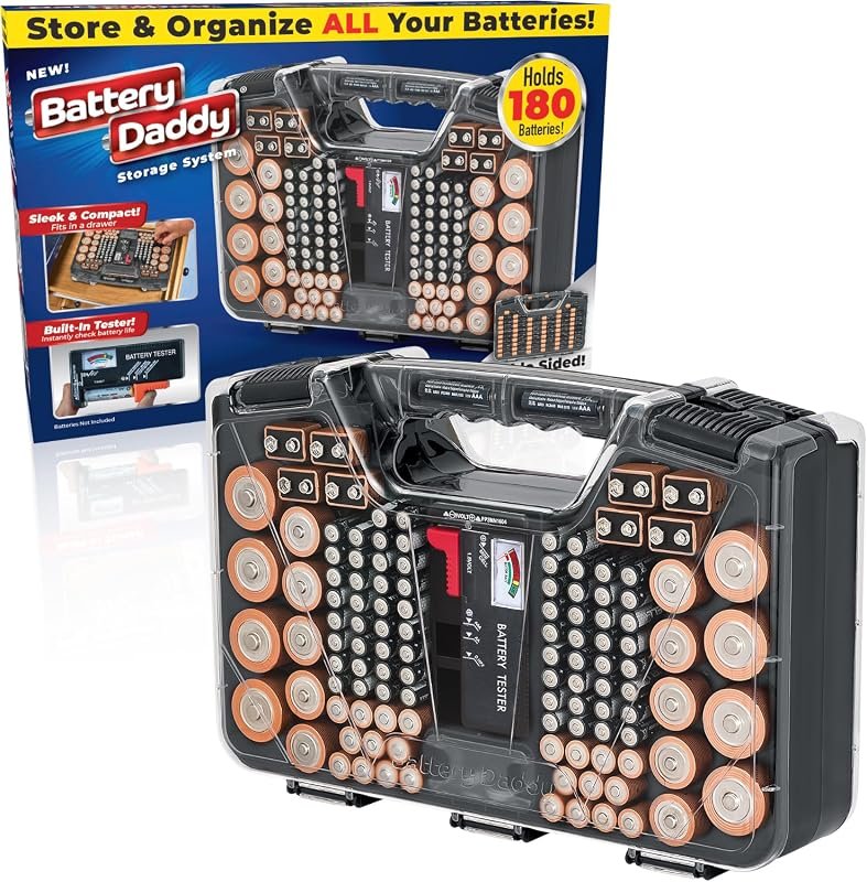 Battery Daddy Organizer Case with Tester, Stores 180 Batteries, Double