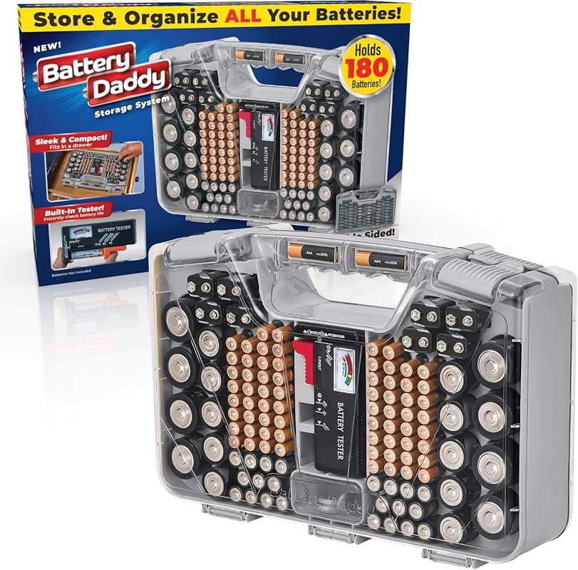 Battery Daddy Organizer Case with Tester, Stores 180 Batteries, Double