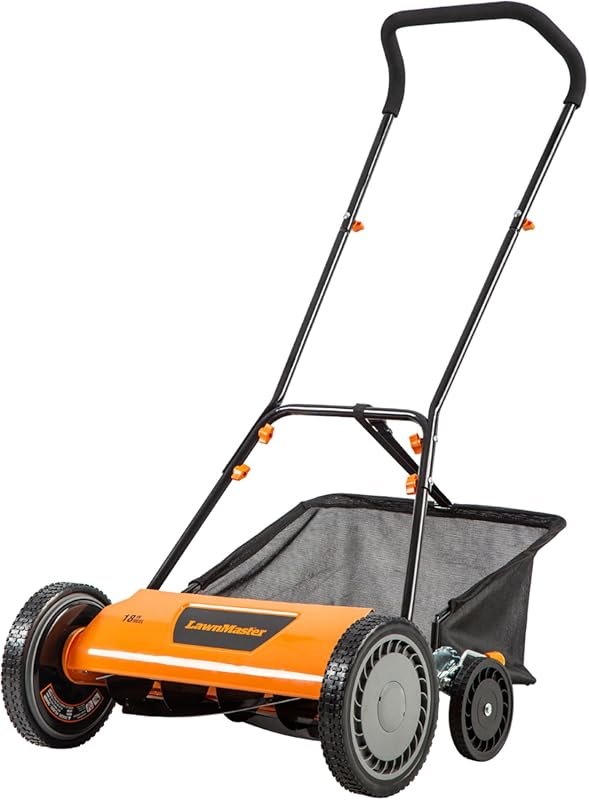LawnMaster LMRM1801 Push Reel Lawn Mower, 18-Inch Cutting Width with D