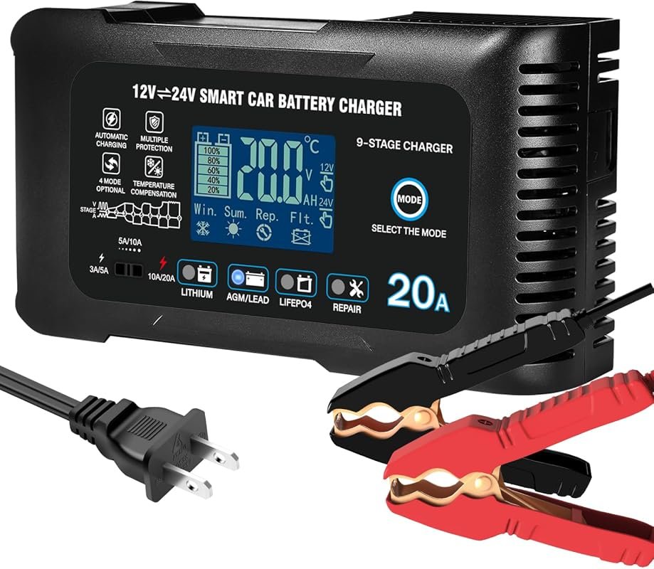 20Amp 12/24V Smart Car Battery Charger, Automatic Trickle Maintainer a