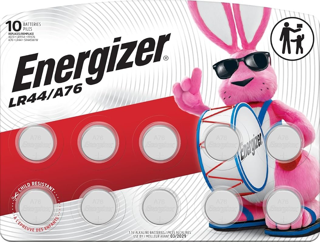 Energizer LR44 A76 Batteries 10 Pack, 1.5V Miniature Alkaline Button B
