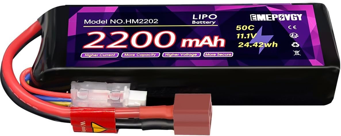 11.1V 3S 2200mAh 50C LiPo Battery Pack with T Plug for FPV Drones Quad
