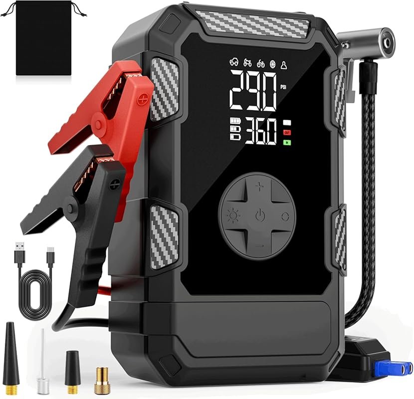 4000A Portable Car Jump Starter with 150PSI Air Compressor for 10L Gas
