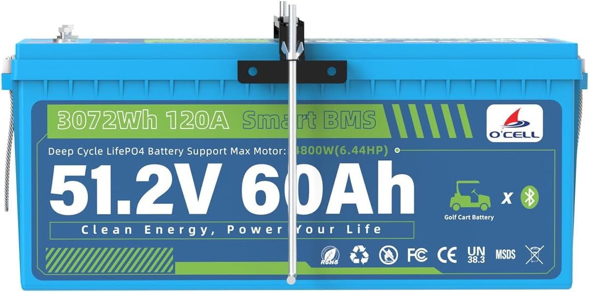 48V 60Ah LiFePO4 Golf Cart Battery with Bluetooth, LCD, 120A BMS, Char
