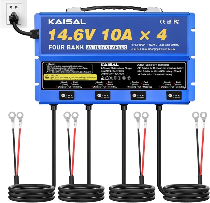 4-Bank 40A Waterproof Onboard Marine Battery Charger, 12V LiFePO4 and 