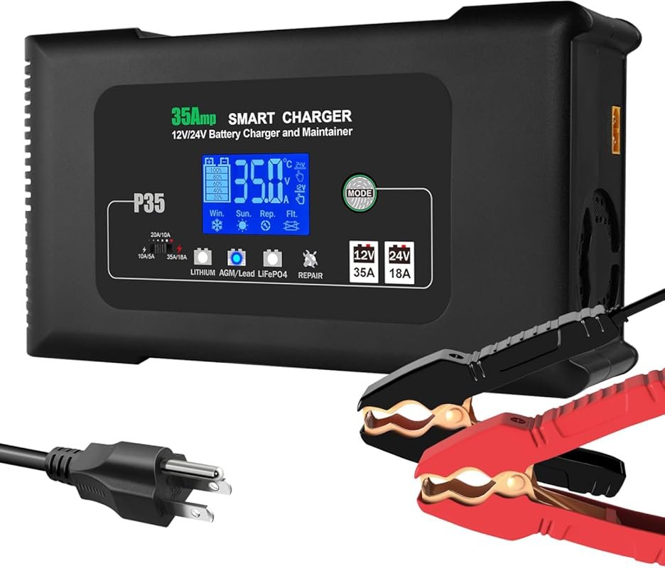 35A Smart Car Battery Charger 12V 24V for Lithium LiFePO4 AGM and Mari