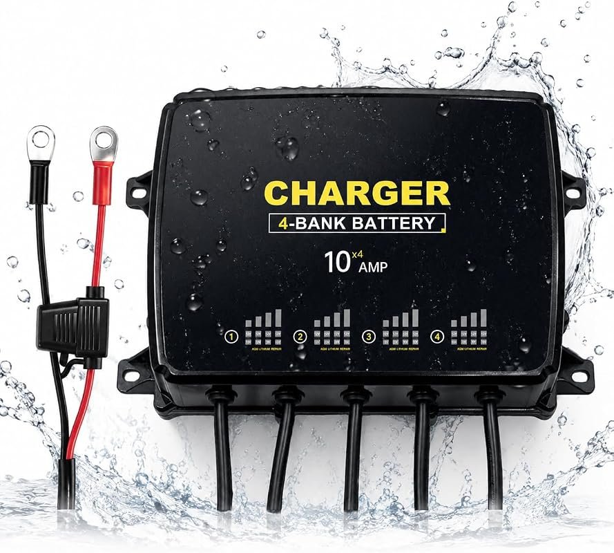 4-Bank 40A Waterproof Onboard Marine Battery Charger for Lead-Acid, Li