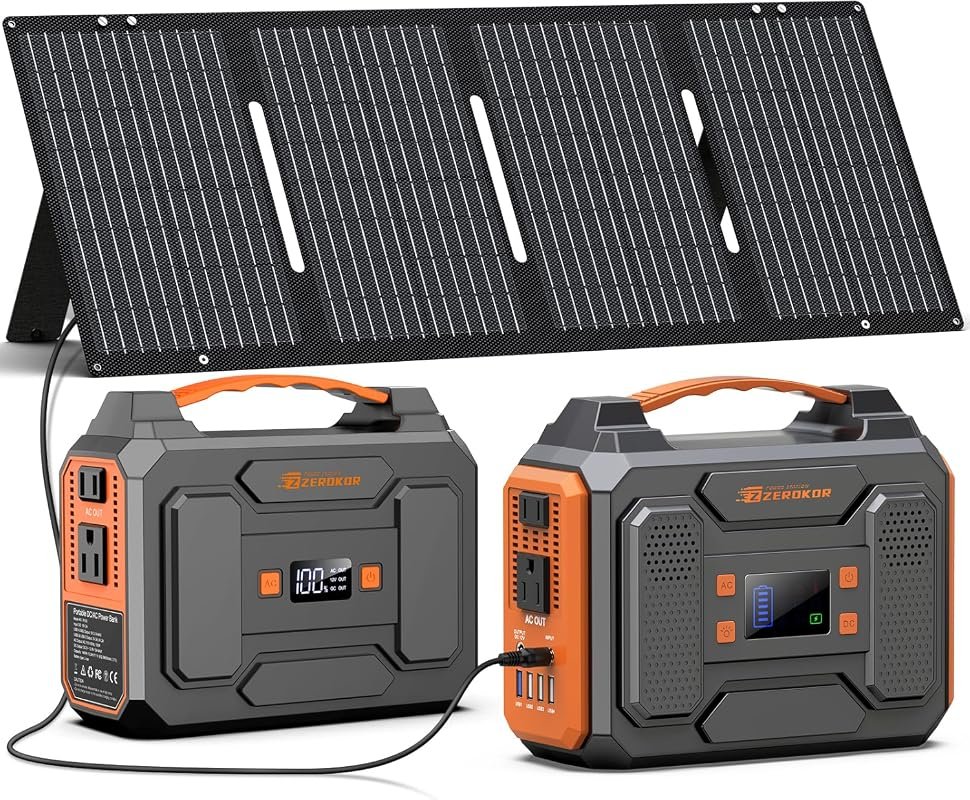 Portable 300W Solar Generator with 60W Foldable Panel, AC Outlet Power