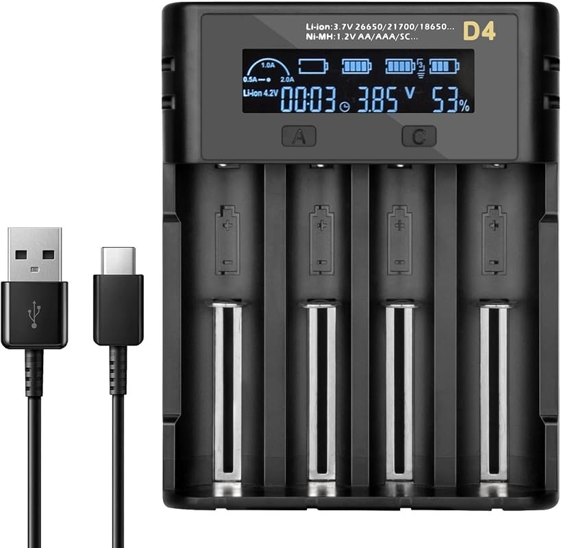 Smart Universal 4-Bay Battery Charger with LCD Display for Rechargeabl
