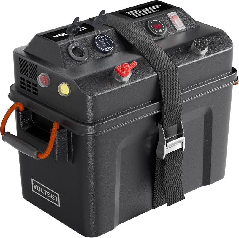 VOLTSET Smart Marine Battery Box Power Center with Digital Voltage Met