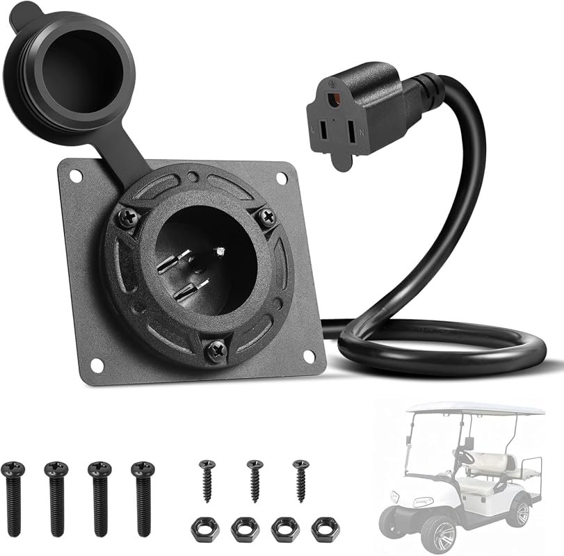 Golf Cart Charger Port Adapter Plate with 120V Plug for EZGO TXT36 Lit