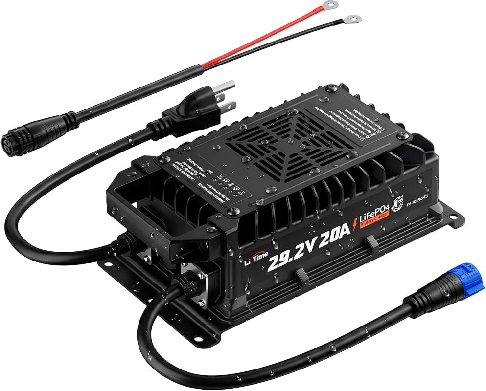 LiTime 24V 20A LiFePO4 Battery Charger, IP67 Waterproof, Smart 3-Stage