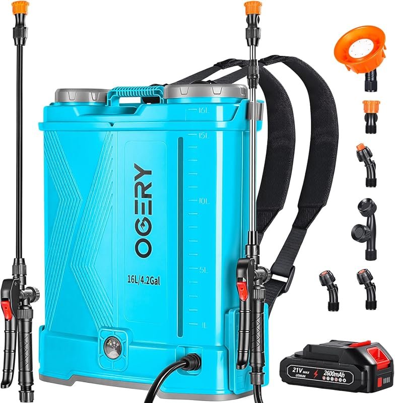 OGERY 4 Gallon Battery Powered Backpack Sprayer