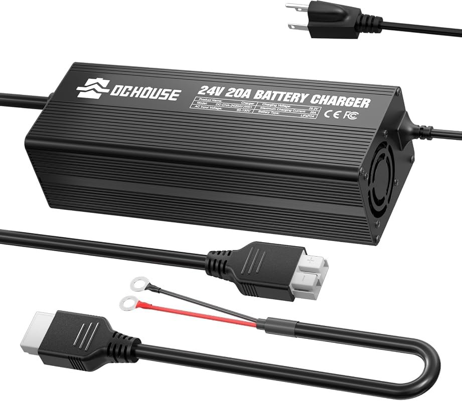 DC HOUSE 24V 20A LiFePO4 Battery Charger with 4-Stage Fast Charging an