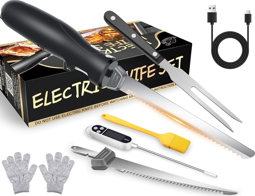Portable Cordless Electric Knife Set with Storage Case and Ergonomic H