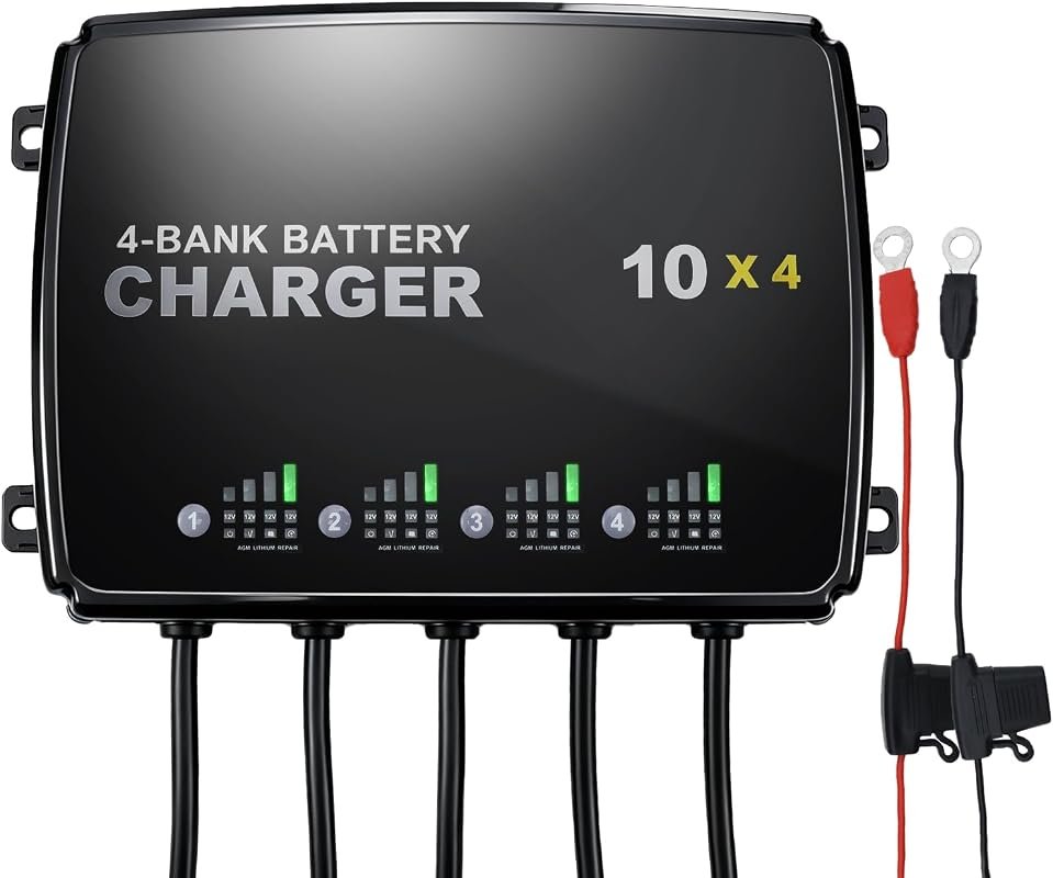 4-Bank 40A Onboard Marine Battery Charger, IP68 Waterproof Maintainer 