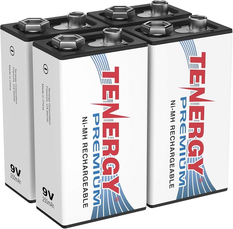 Tenergy Premium 9V Rechargeable Batteries, 250mAh High Capacity NiMH S