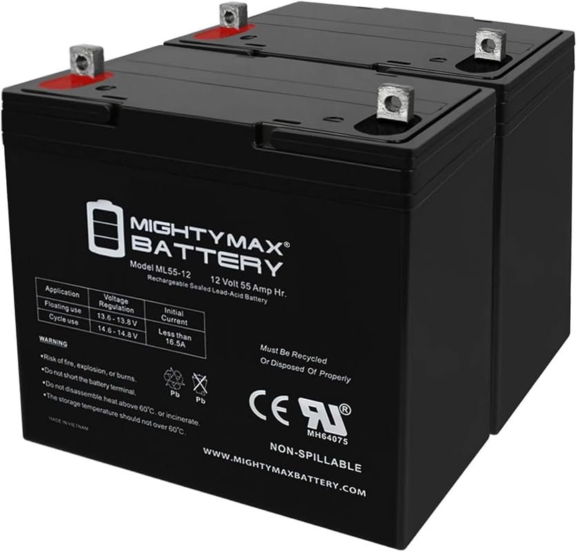 Mighty Max 12V 55Ah Deep Cycle Marine Battery for Electric Trolling Mo