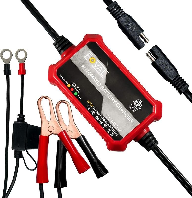 Foval 12V 1000mA Automatic Smart Battery Charger and Trickle Maintaine