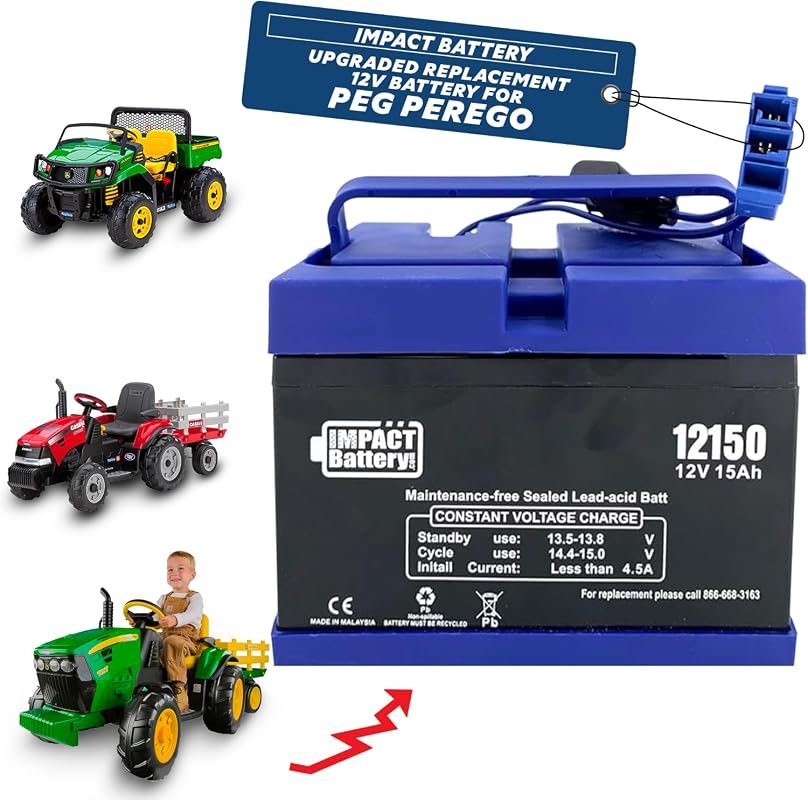 Impact 12V 15Ah Battery Upgrade for Peg Perego John Deere Ride-on Toys