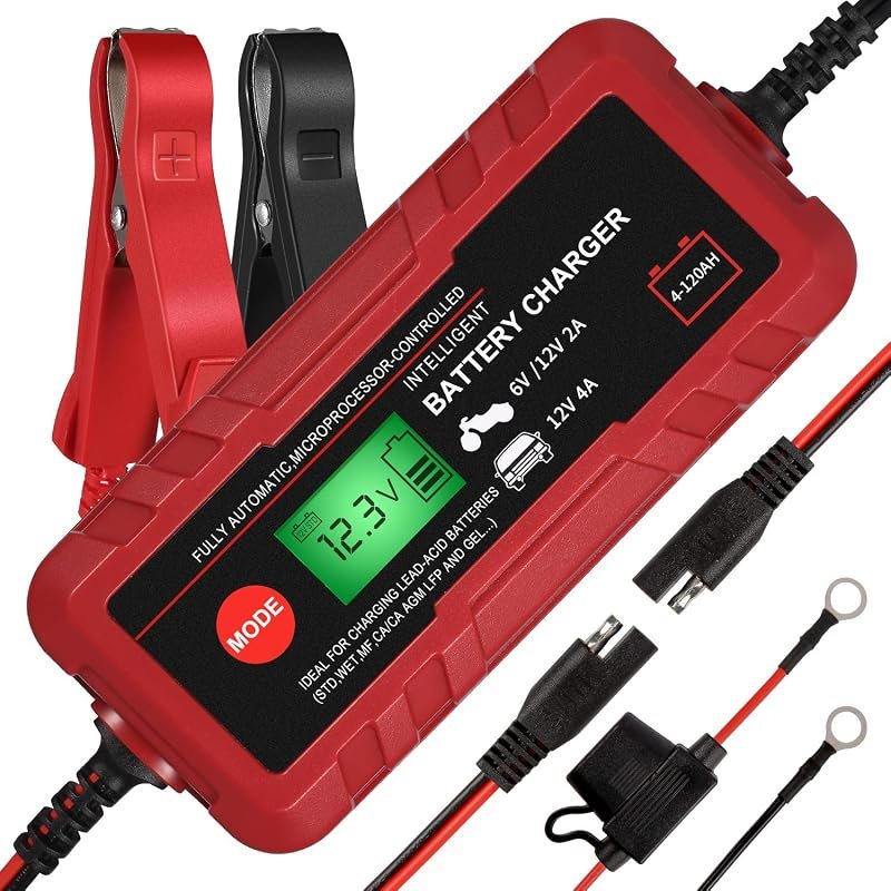 4A Smart Automotive Battery Charger and Maintainer for 6V and 12V Car,