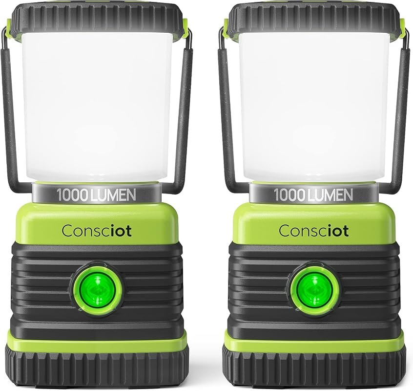 Consciot 1000LM Battery Powered LED Camping Lantern with Four Adjustab
