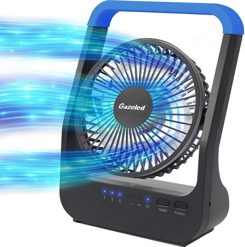 Gazeled F24 Battery Operated Portable Desk Fan with 3 Speeds, Quiet Mo
