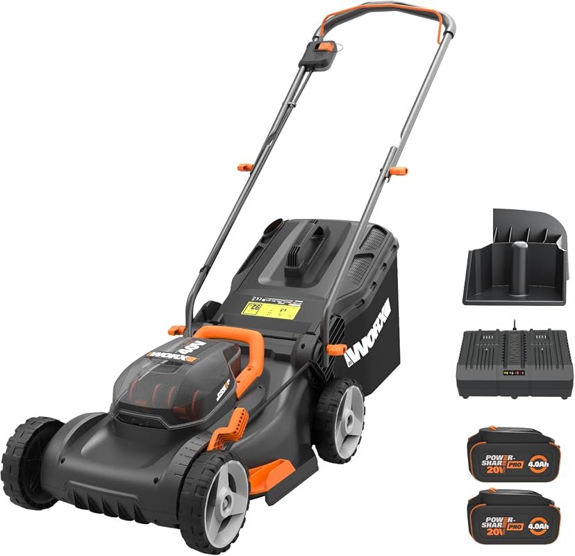 WORX 40V 17-Inch Cordless 2-in-1 Lawn Mower with Dual Batteries and Ch