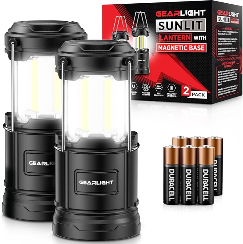 GearLight Portable LED Camping Lantern 2-Pack with Magnetic Base and F