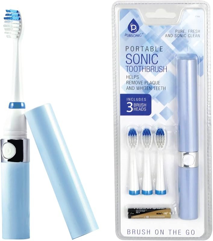 PURSONIC Portable Battery-Operated Sonic Toothbrush with 3 Brush Heads