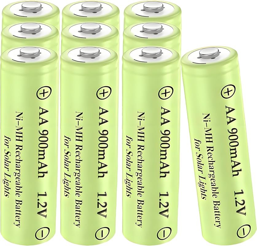 12-Pack 900mAh NiMH Solar Rechargeable AA Batteries, 1.2V Anti-Leak De