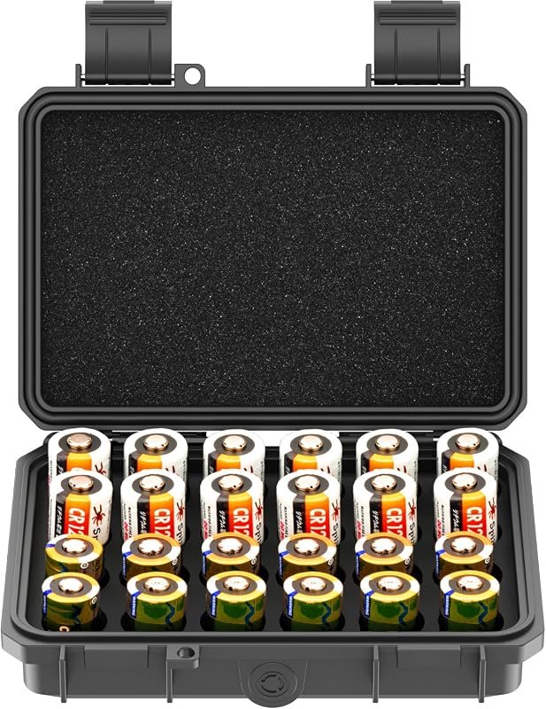 24-Slot Waterproof Hard Case for CR123A Lithium Batteries Shockproof S