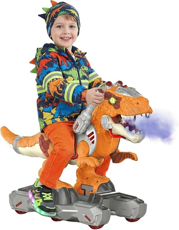 Dinosaur Ride-on Push Car for Toddlers with Music, Lights, and Smoke, 