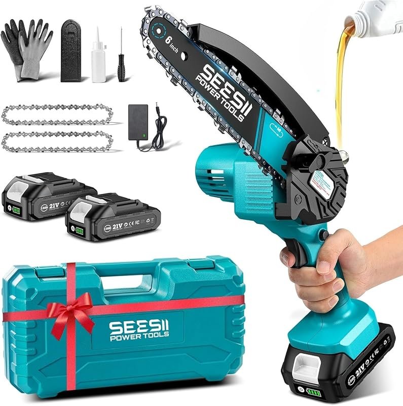 SEESII 6-Inch Cordless Mini Chainsaw, Portable Electric Handheld Pruni