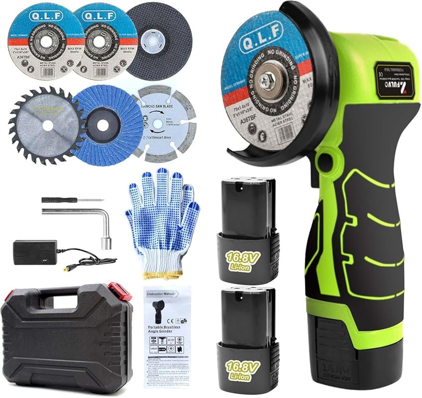 ZFULVO Cordless Brushless Angle Grinder Kit, 19500RPM Mini Electric Cu