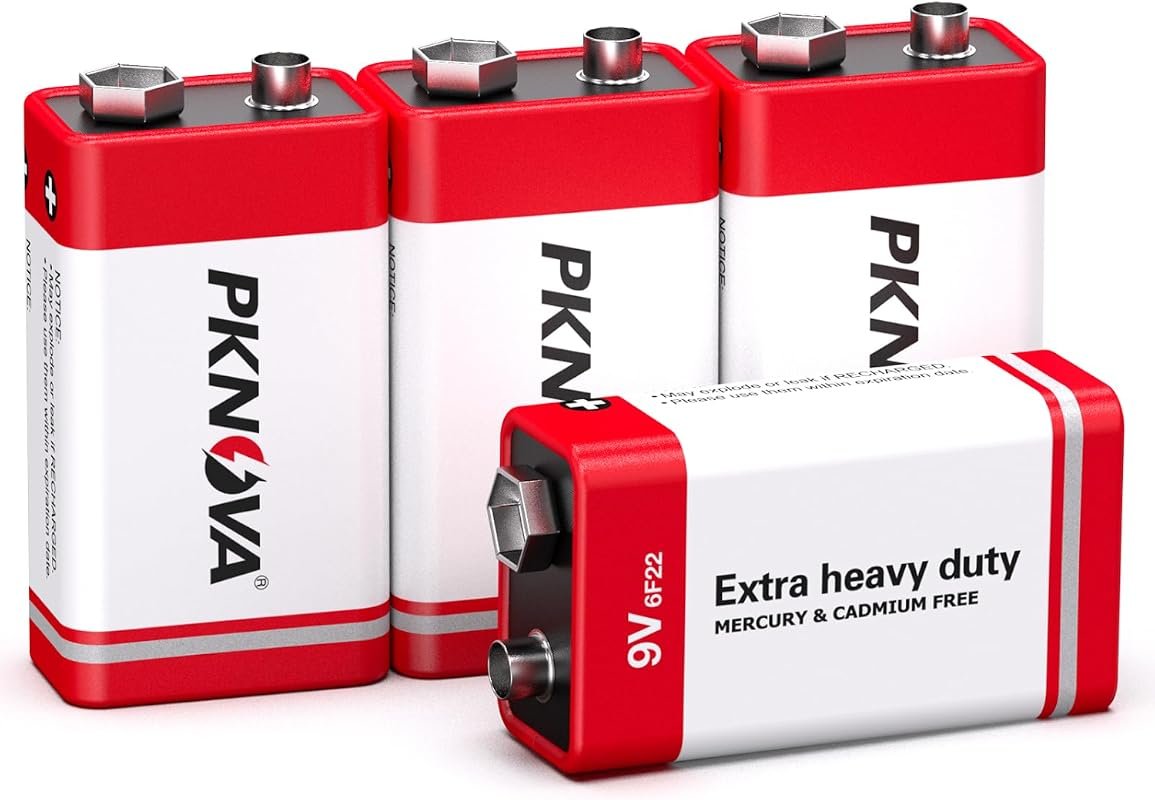 PKNOVA 9V Carbon Square Batteries for Smoke Detector and Household Ele