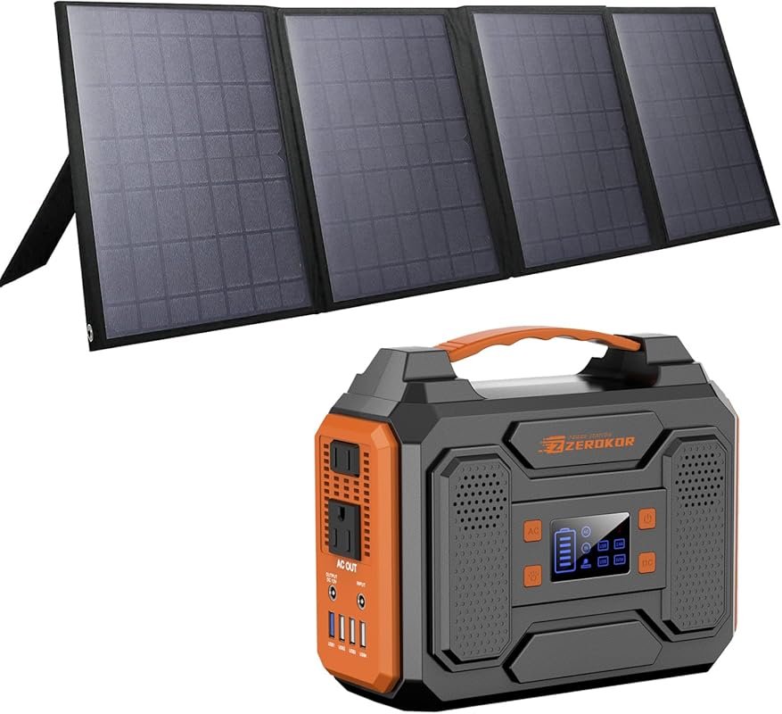 ZeroKor 300W Portable Solar Generator with 40W Panel and Pure Sine Wav
