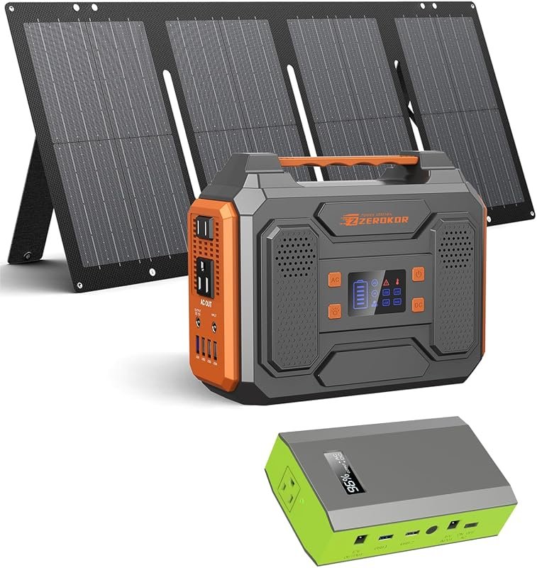 300W Portable Solar Power Station with 60W Panel and AC Outlet for Lap