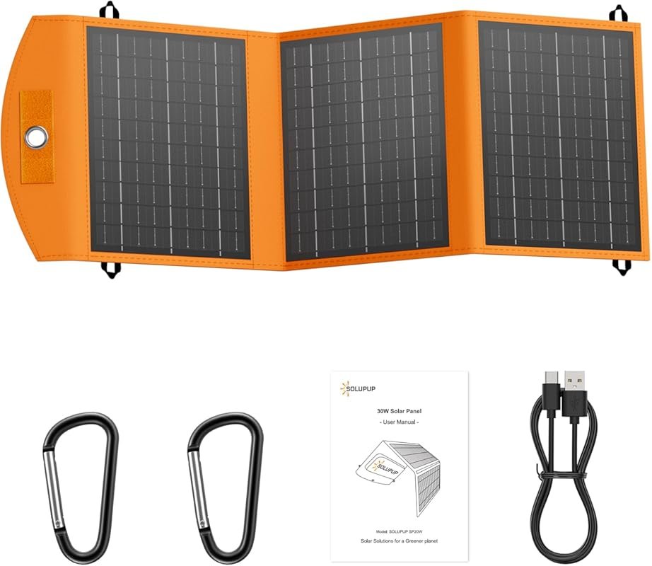 SOLUPUP 30W Portable Foldable Solar Charger, Waterproof USB-A and USB-