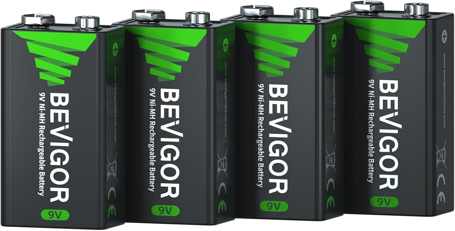 BEVIGOR 9V Rechargeable Batteries, 2000mWh High Capacity Long Lasting