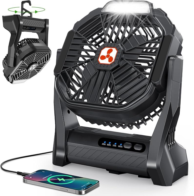 Portable Rechargeable Camping Fan with 20000mAh Battery for Long-Lasti