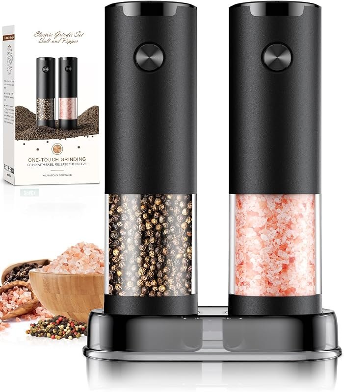 Upgraded Electric Salt and Pepper Grinder Set with Adjustable Coarsene
