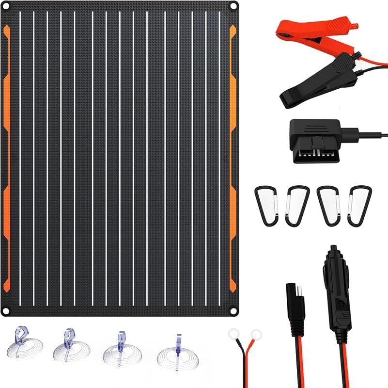 FlexSolar 20W 12V Solar Battery Trickle Charger Maintainer Kit with Mu