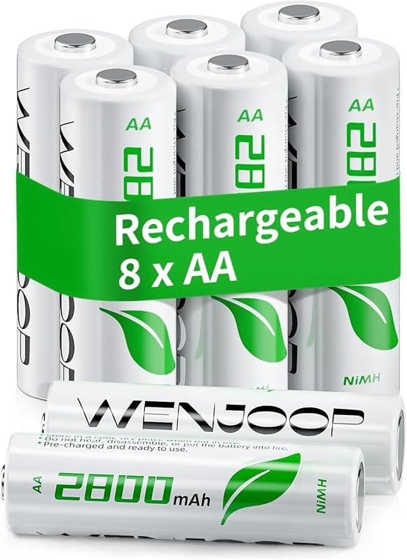 High-Capacity 2800mAh Rechargeable AA Batteries, 8-Pack NiMH Pre-Charg