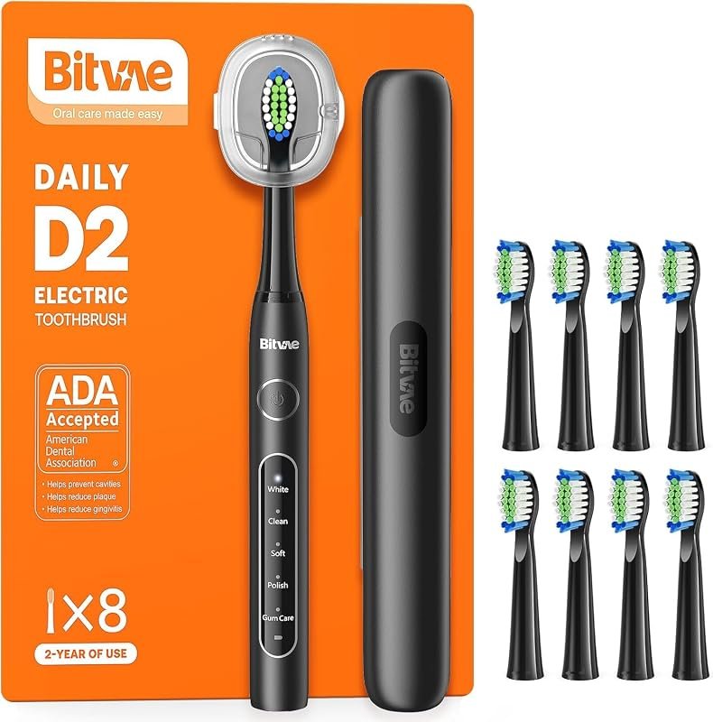 Bitvae Rechargeable Electric Toothbrush with 8 Heads, 5 Modes, Travel 