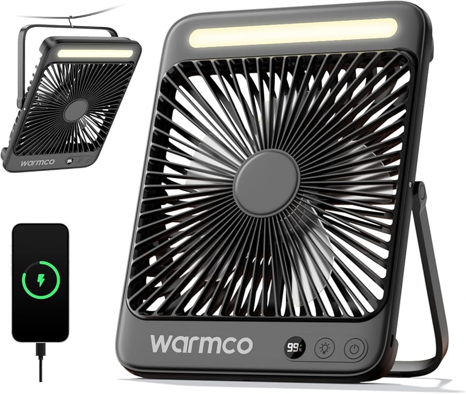 Warmco D4 20000mAh Battery Powered Camping Fan, 8-Inch Quiet Fan with 