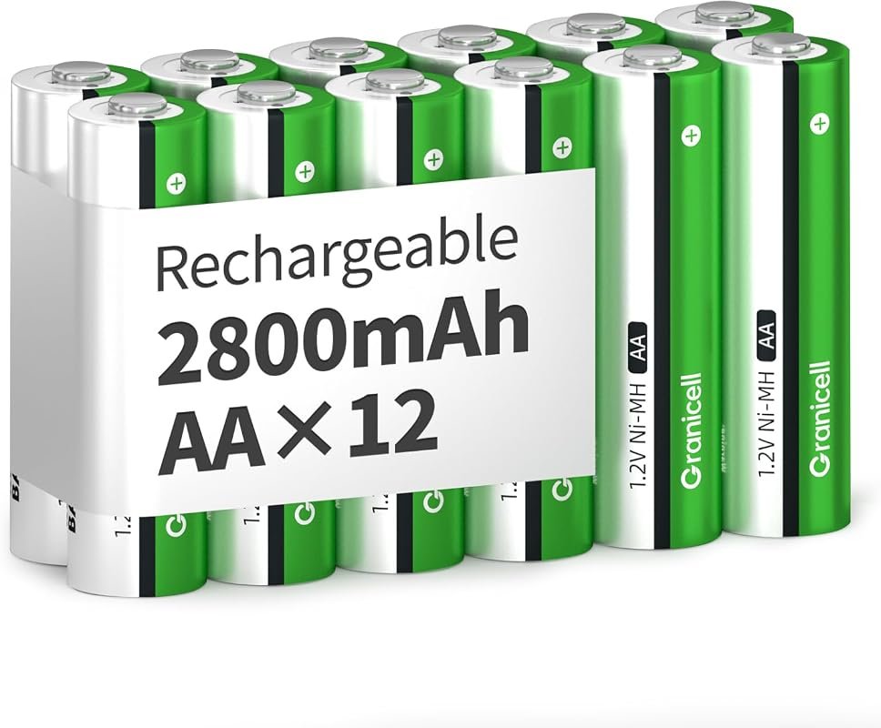 Granicell 12-Pack NiMH Rechargeable AA Batteries, 1.2V Leak-Proof Cell
