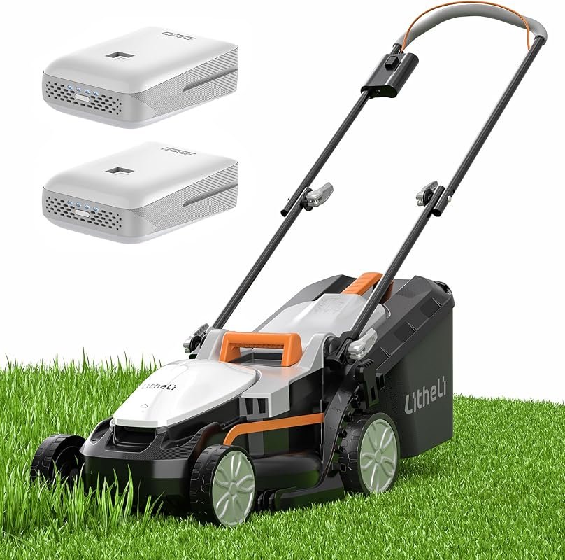 Litheli 13-Inch Cordless Lawn Mower, 20V Electric Push Mower with 5 He